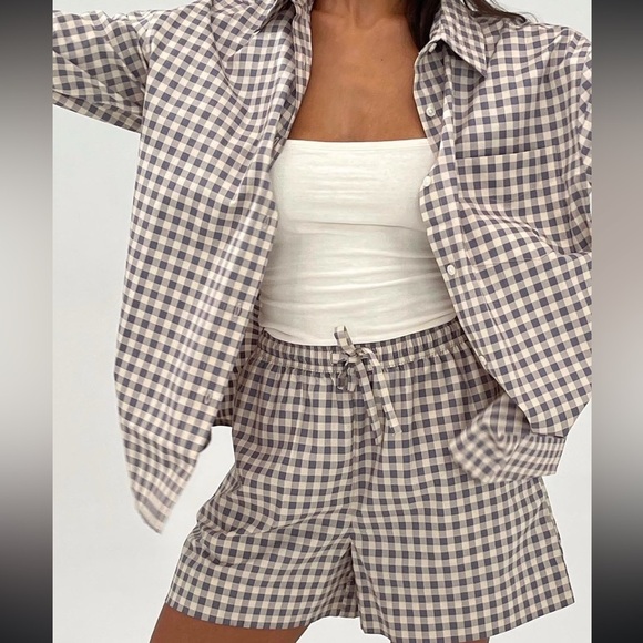 WEWOREWHAT Boyfriend Gingham Button-up Shirt In Whisper White M - Picture 2 of 3